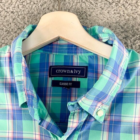Crown & Ivy Performance Shirt Mens Large Blue Plaid Outdoor Hiking Camping - Picture 4 of 12